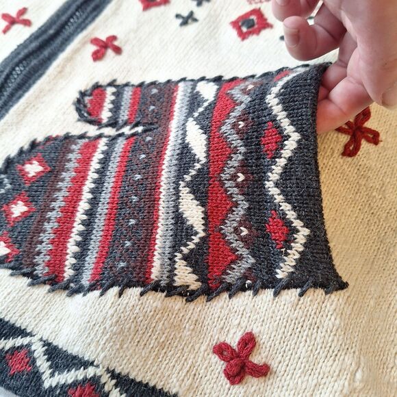 Vintage SML Sport White Red Black Ugly Christmas Sweater Full Zip Cardigan Sz L - Picture 7 of 10